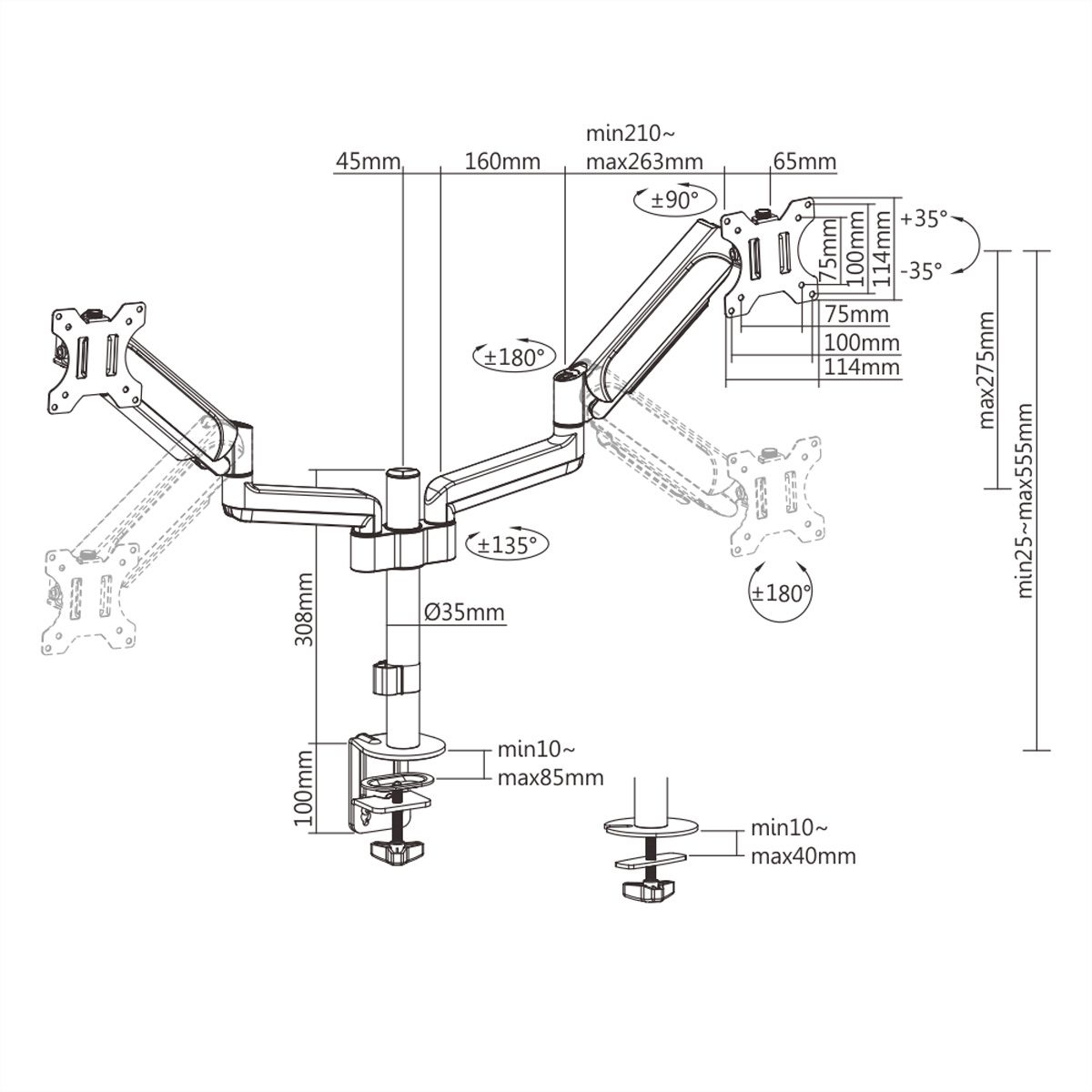 VALUE Bras double LCD, 5 articulations, fixation sur table