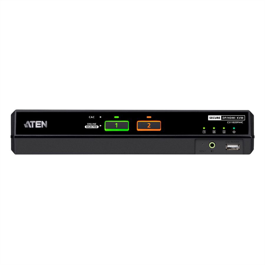 ATEN CS1182DPH4C Commutateur KVM sécurisé universel, 2 ports USB 5K DisplayPort/HDMI avec CAC