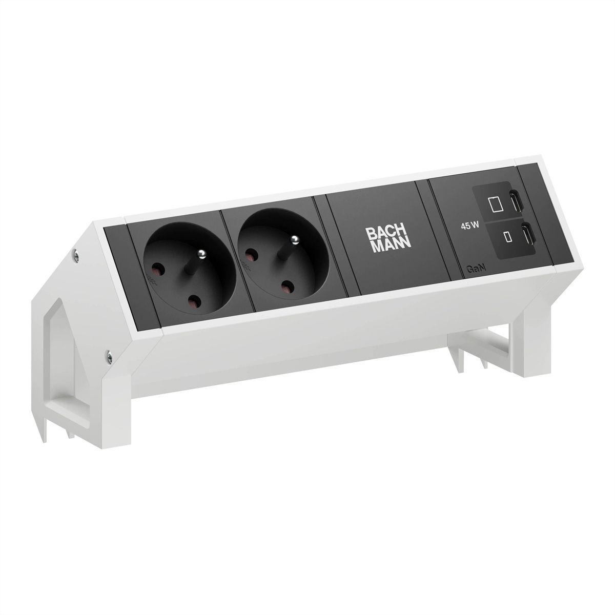 BACHMANN DESK2 2xUTE 1xUSB C/C 45W, L=0,2m RAL9010