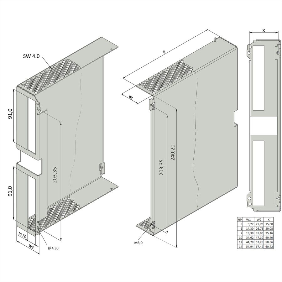 SCHROFF Capot pour cassette S 6U 10F 227P