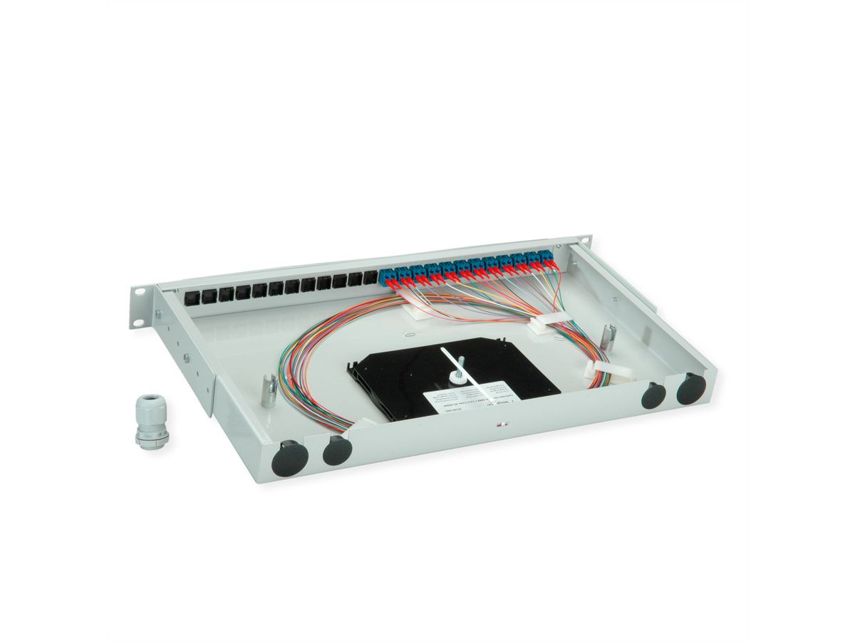 TELEGÄRTNER BASIS V Panneau fibre optique avec coupleurs & Pigtails , 12x LC Duplex, bleu, OS2 PC