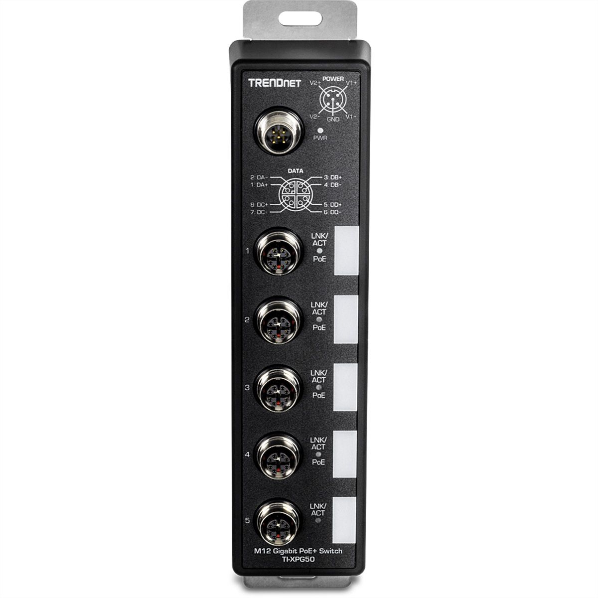 TRENDnet TI-XPG50 Switch ferroviaire industriel, EN50155 M12 Gigabit PoE+ à 5 ports