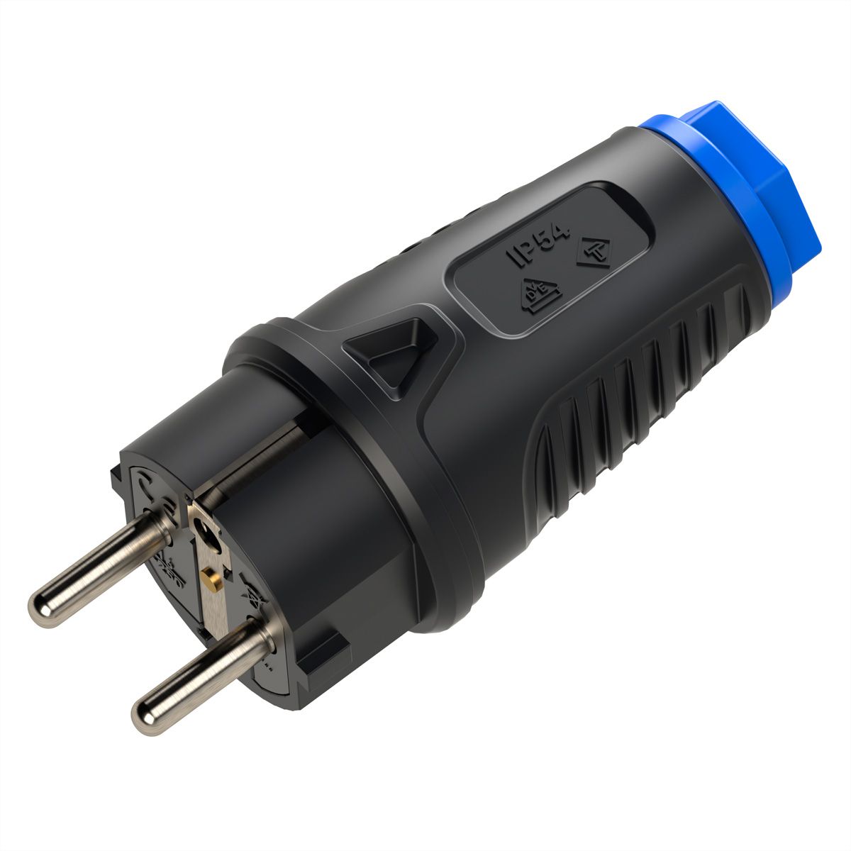 BACHMANN Connecteur 2P+T caoutchouc plein CEE7/7 , IP54, bleu / noir