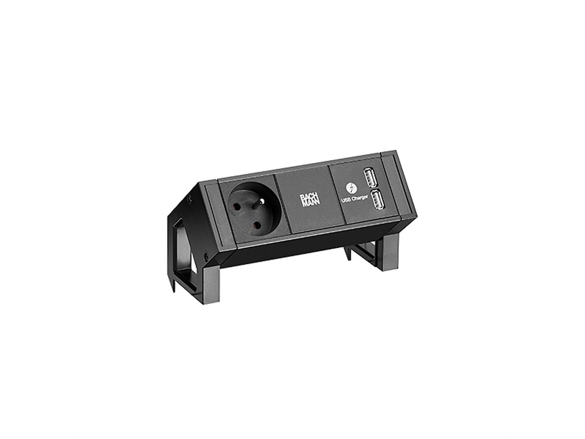 BACHMANN DESK2 1xUTE 1xUSB Chargeur courant 0,2m GST18 RAL9005