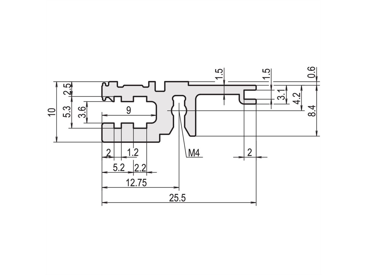 Rail horizontal SCHROFF, frontal, Type L-OD, Light, sans lèvre, 1000 mm
