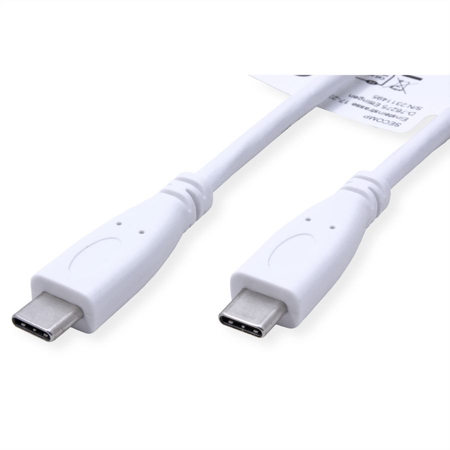 VALUE Câble USB 3.2 Gen 2, avec PD, C-C, M/M, 4K UHD-1, 10Gbit/s, Emark, 100W, blanc, 0,5 m