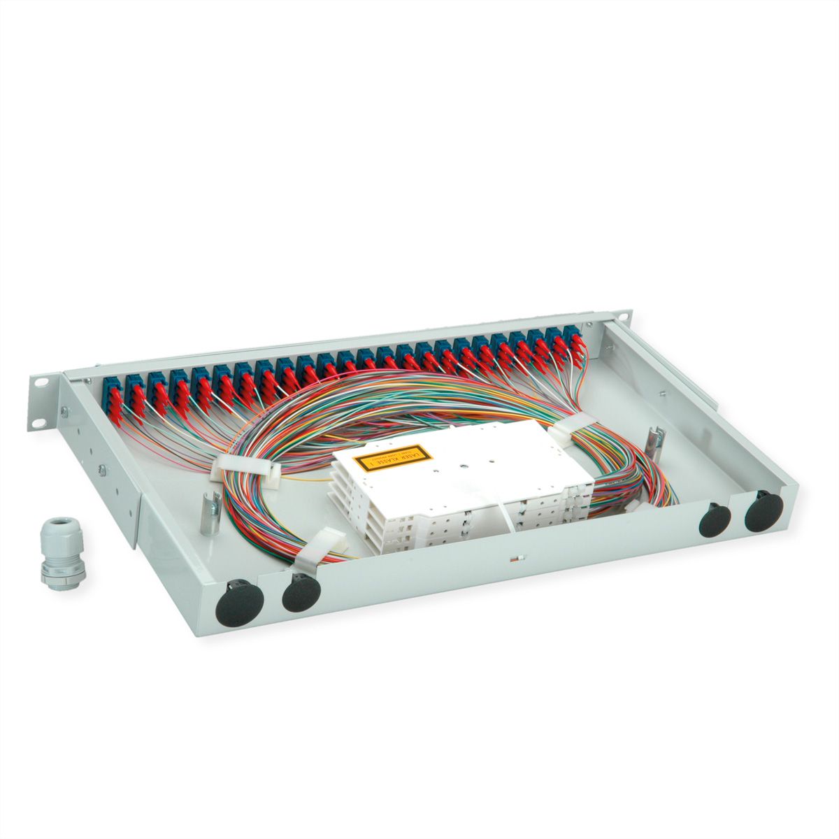 TELEGÄRTNER BASIS V Panneau fibre optique avec coupleurs & Pigtails , 24x LC Quad, bleu, OS2 PC