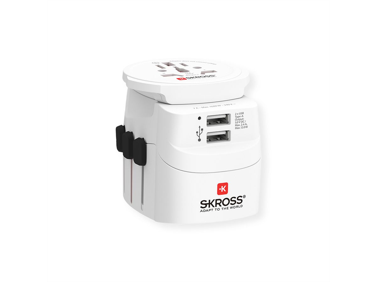 SKROSS Adaptateur de voyage PRO Light USB 2xA - Monde entier, monde