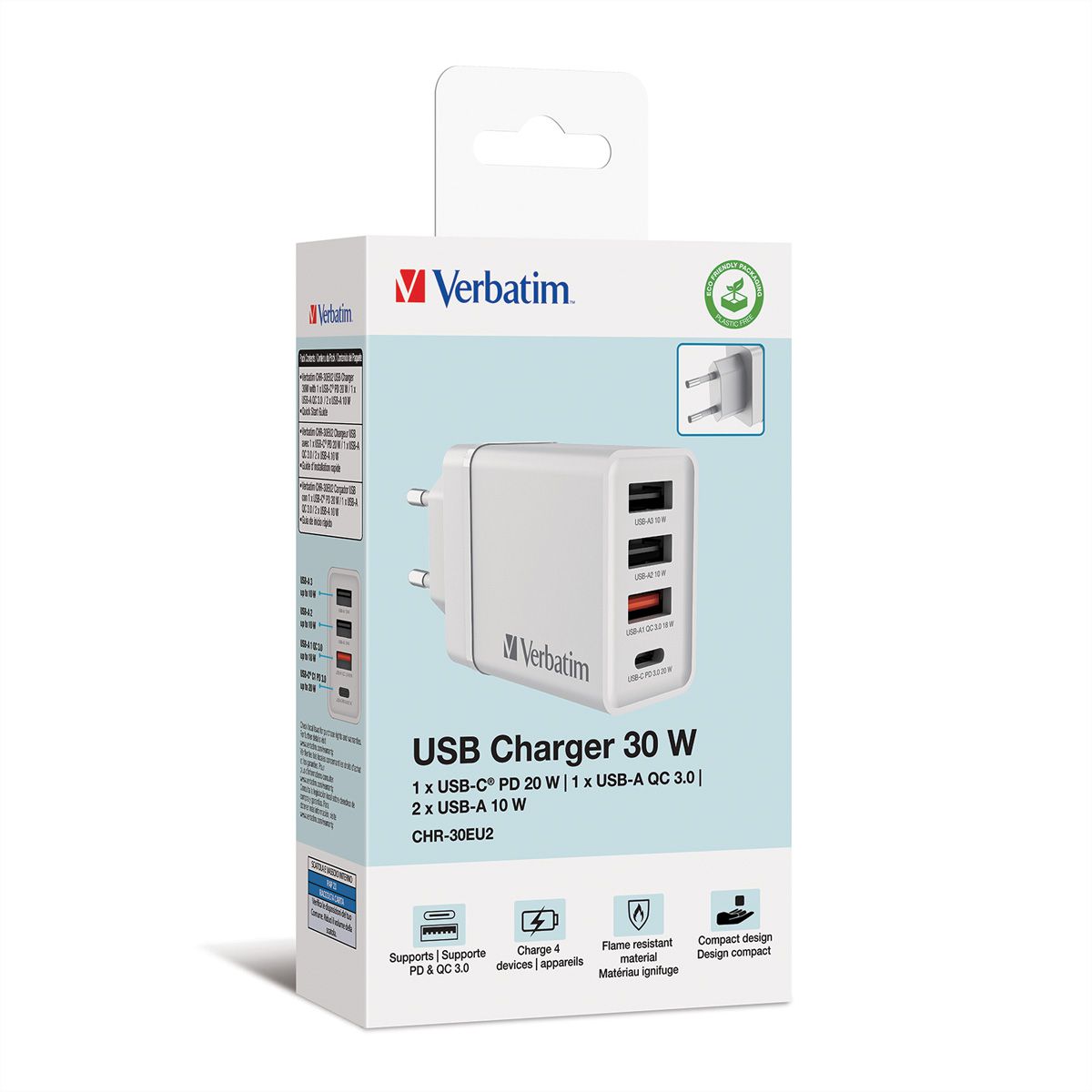 VERBATIM Chargeur USB mural 4 ports 30 W blanc