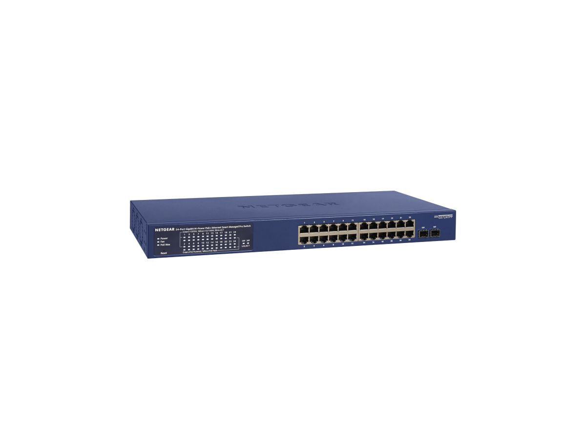 NETGEAR GS724TP-300EUS commutateur réseau Géré L2/L3/L4 Gigabit Ethernet (10/100/1000) Connexion Ethernet, supportant l'alimentation via ce port (PoE) Bleu
