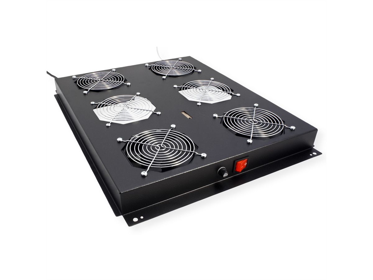 ROLINE 19" Unité de ventilation de toit, 4 ventilateurs, Thermostat pour baie serveur, noire
