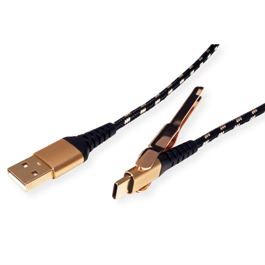 ROLINE GOLD Câble de charge et synchronisation USB 2.0 type A-C, M/M, avec fonction d'appui, 1 m