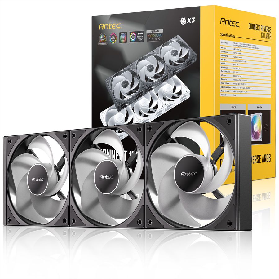 ANTEC C120 ARGB Ventilateur de boîtier PC inversé 120 mm, lot de 3, noir