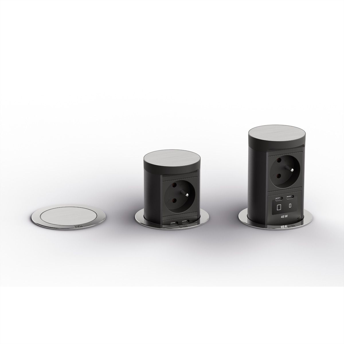 BACHMANN ELEVATOR2 1xUTE, 1xUSB C/C 45W aspect inox 2,0 m AEH