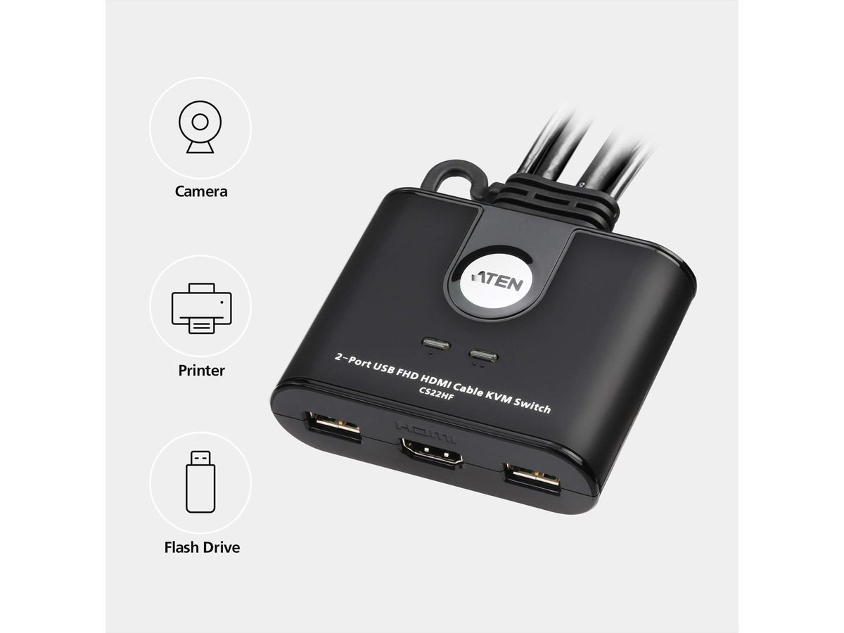 ATEN CS22HF Commutateur KVM câblé FHD HDMI à 2 ports