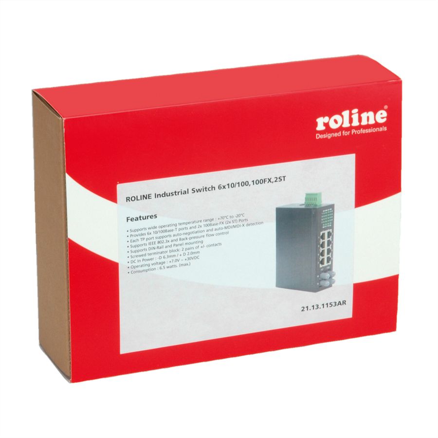 ROLINE Switch industriel, 6x RJ-45, 2x ST, non administrable