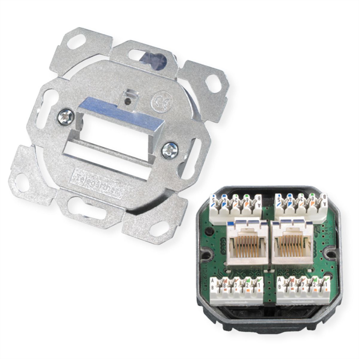 TELEGÄRTNER Embase AMJ45 sans plaque centrale 2xRJ45 Cat.6 (Classe E), (A+C)