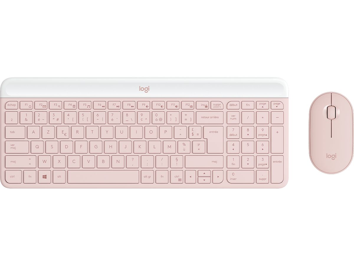 Logitech MK470 Slim Combo clavier Souris incluse Bureau RF sans fil AZERTY Français Rose