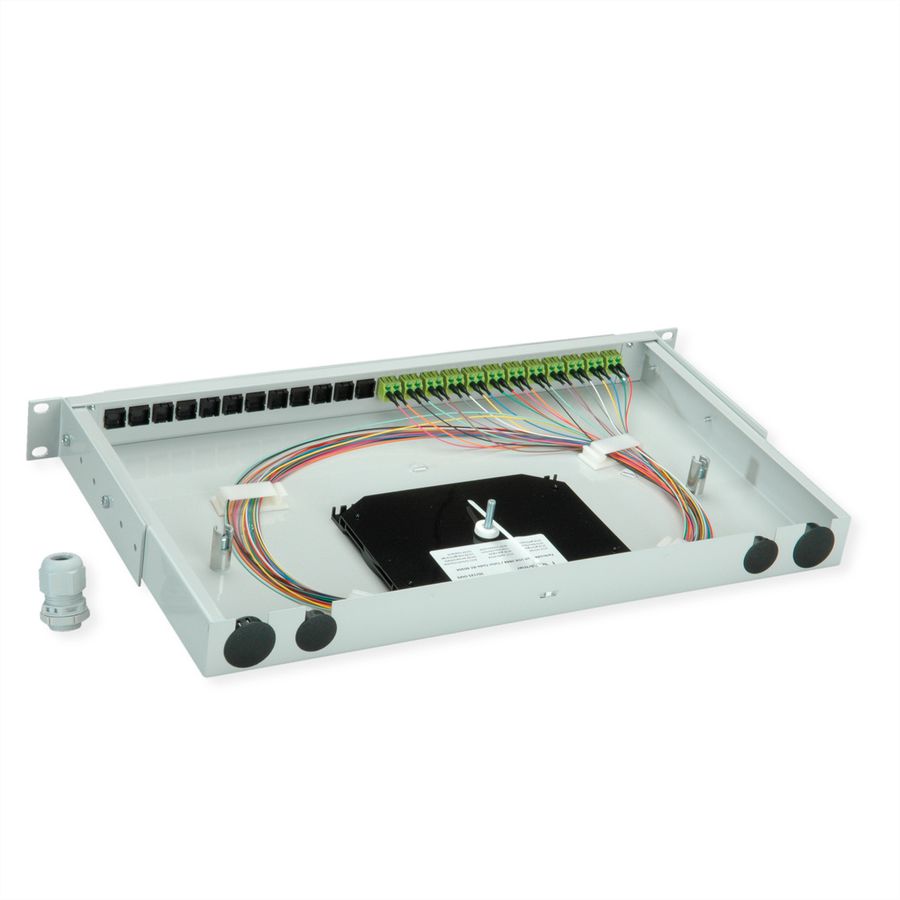 TELEGÄRTNER BASIS V Panneau fibre optique avec coupleurs & Pigtails , 12x LC Duplex, vert sapin, OM5