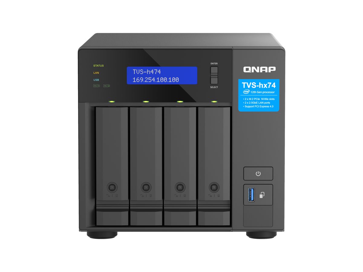 QNAP TVS-H474 NAS Tower Intel® Pentium® G7400 8 Go DDR4 QuTS hero Noir