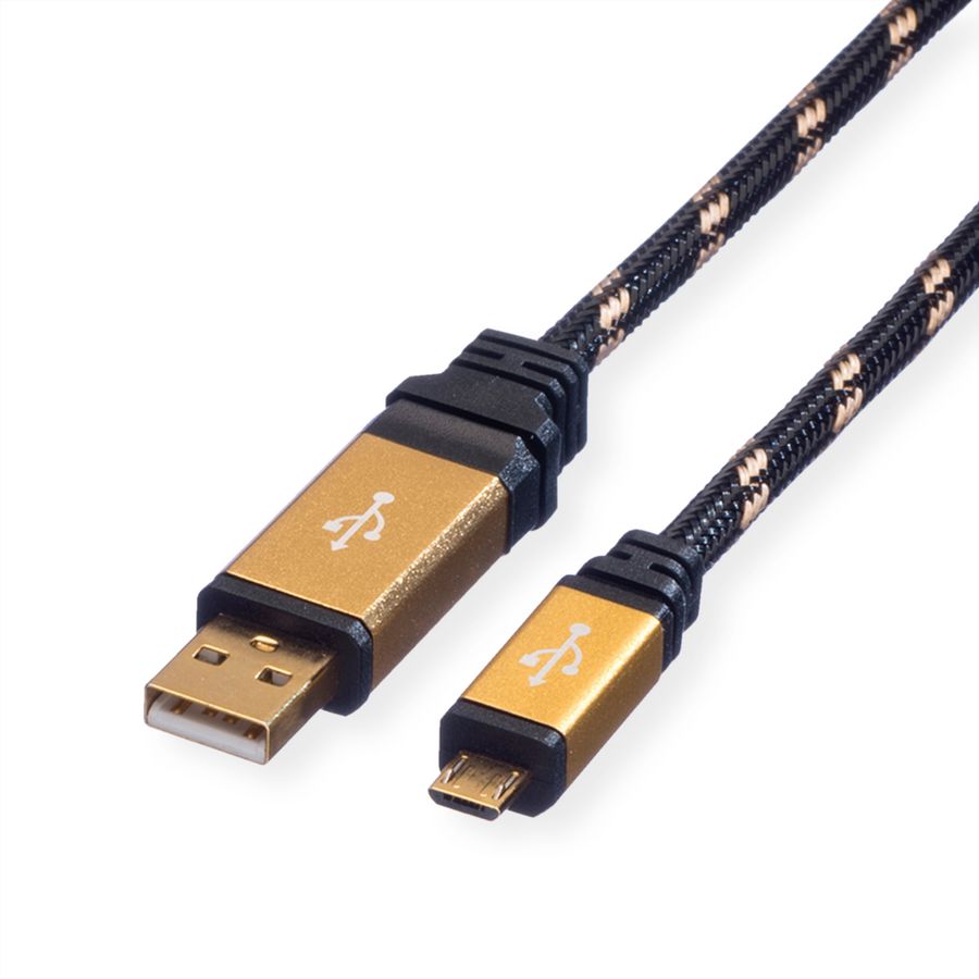 ROLINE GOLD Câble USB 2.0, USB A mâle - Micro USB B mâle, 0,8 m