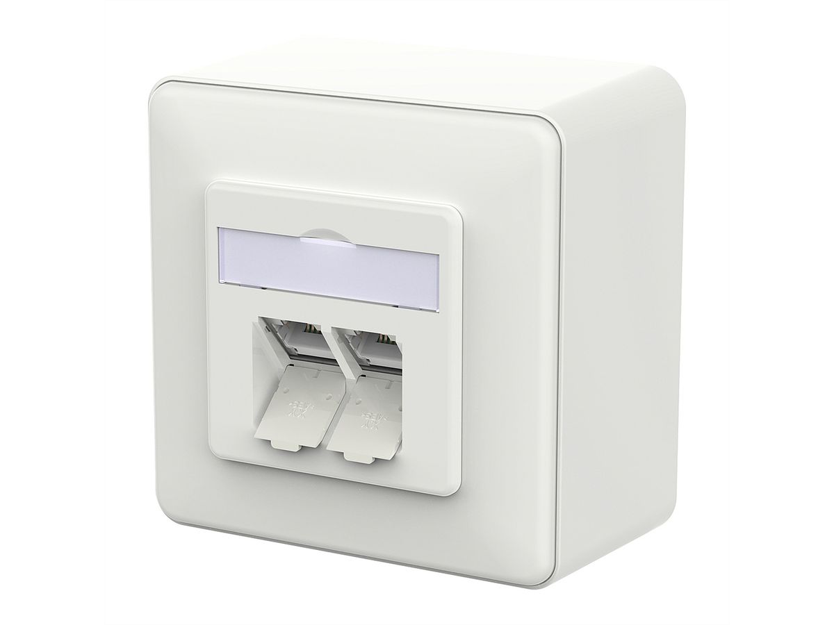 METZ CONNECT E-DAT C6A IDC Prise, 2 ports, apparent (AP), blanc signalisation brillant