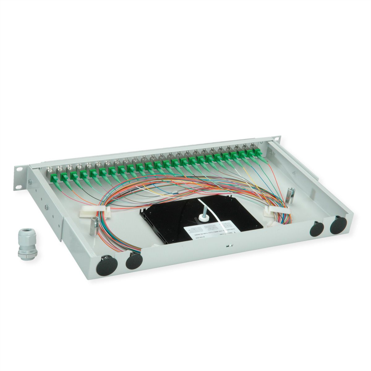 TELEGÄRTNER BASIS V Panneau fibre optique avec coupleurs & Pigtails , 24x E2000, OS2 vert APC