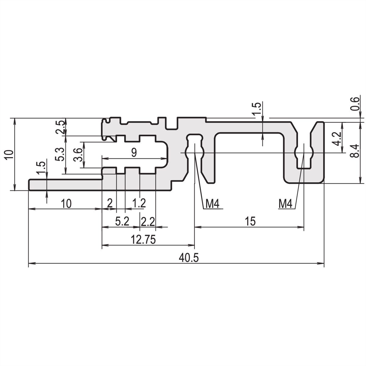 Rail horizontal SCHROFF, avant, type H-LD, lourd, lèvre longue, pour application IEEE, 40 HP