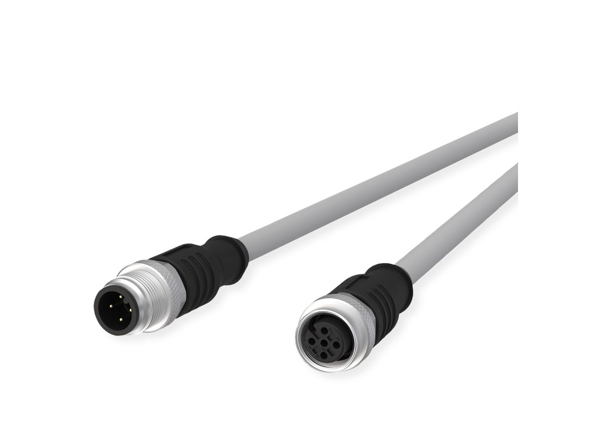METZ CONNECT Câble de capteur/actionneur M12, codage A, M12 connecteur droit - M12 connecteur femelle droit, gris, 1 m
