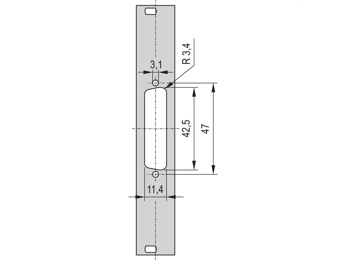 SCHROFF Face avant 19" avec découpe D-Sub, 1x25 pôles, 3U, 4 F, 2,5 mm, Al, RAL 7035