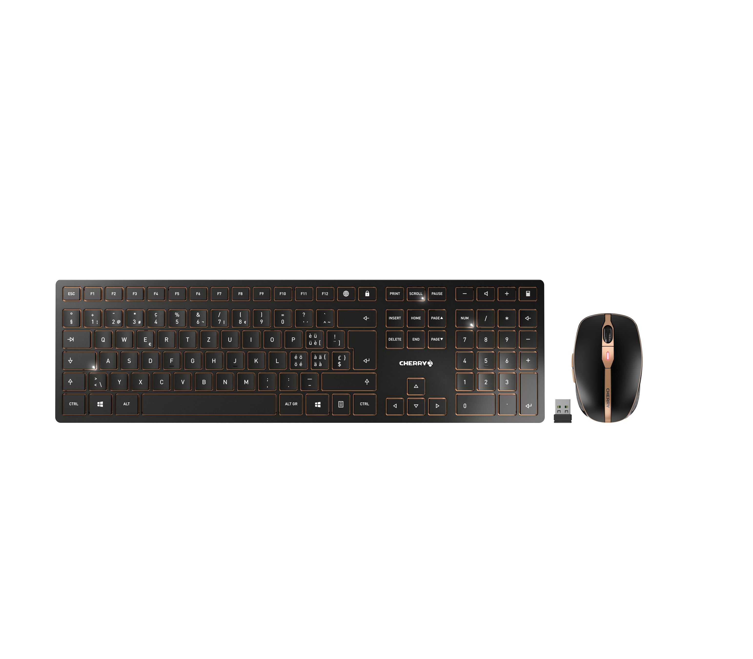 CHERRY DW 9100 SLIM clavier Souris incluse RF sans fil + Bluetooth argent