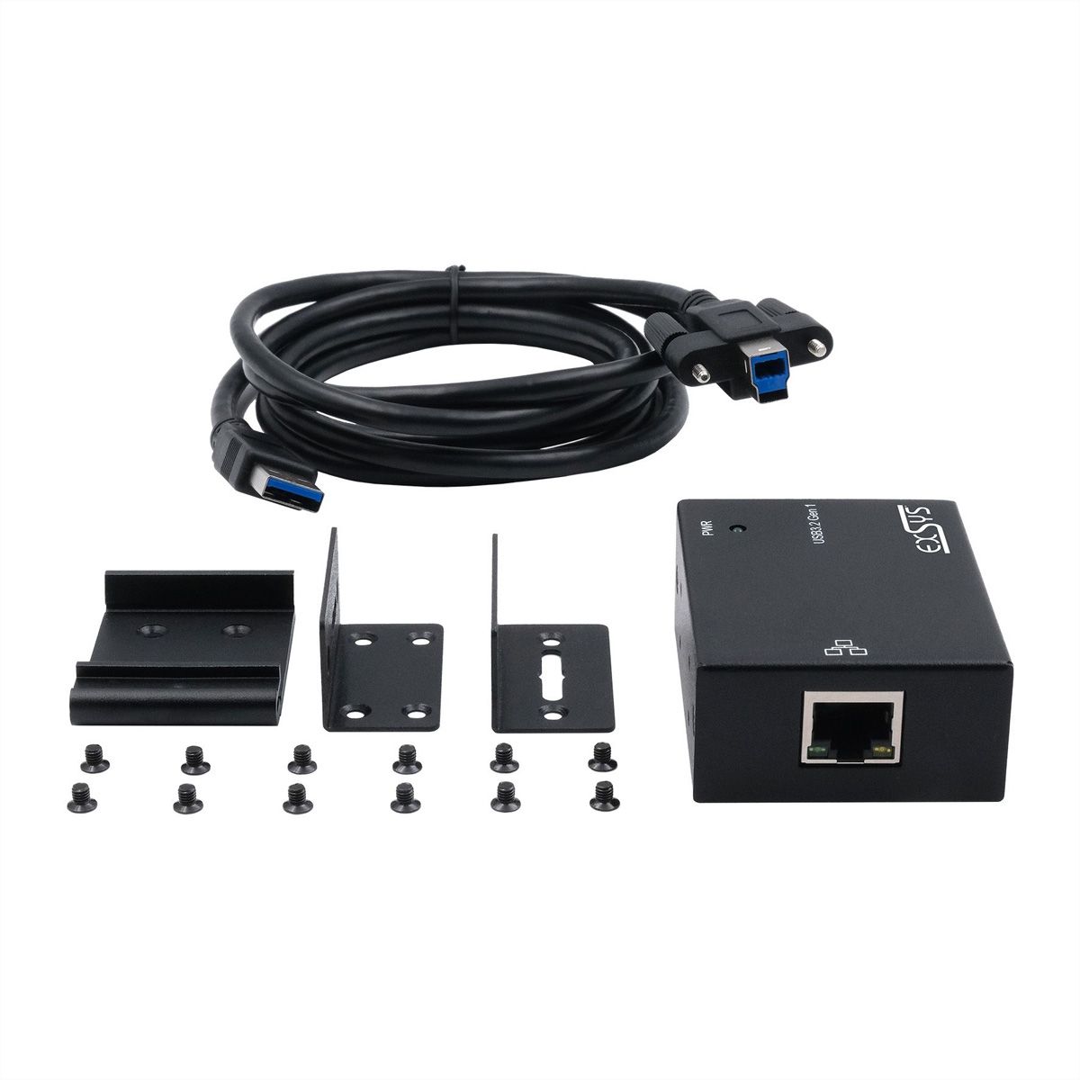 EXSYS EX-13021HMV USB 3.2 type B vers Ethernet 1 Gigabit, kit rail DIN inclus