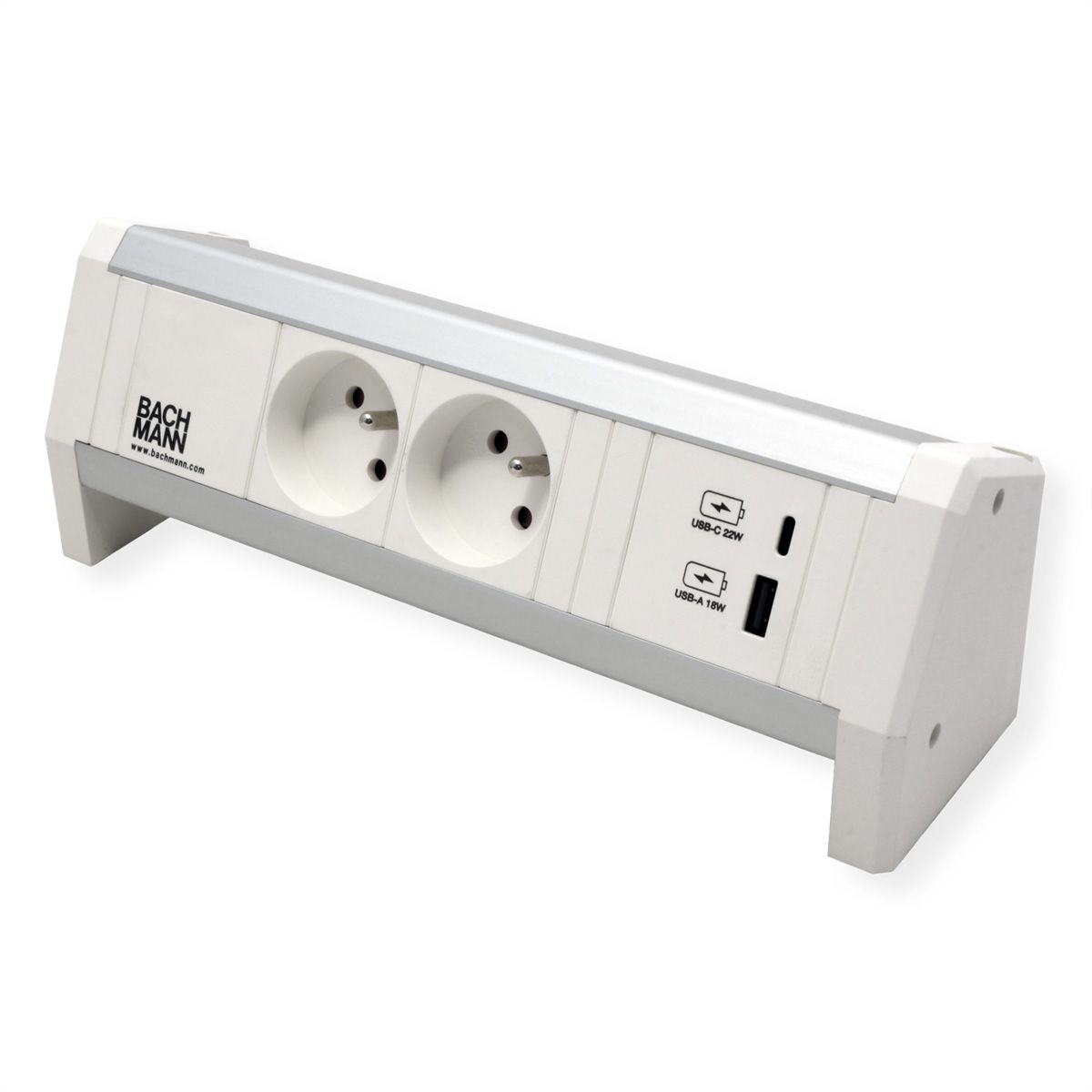 BACHMANN DESK 2xUTE 1xUSB A/C 22W GST18 RAL9010