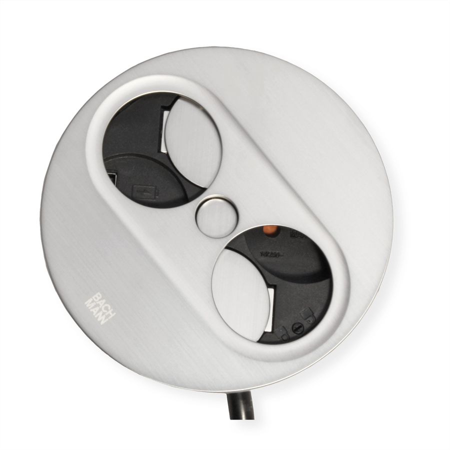 BACHMANN TWIST 2 1xUTE 1xUSB A/C 22W 2,0m AEH aspect inox rond, Mesure p.Sd. H05VV-F 3G2,5 CEE3x16A LAN