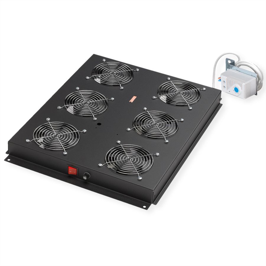 ROLINE 19" Unité de ventilation de toit, 6 ventilateurs, Thermostat pour baie serveur, noire