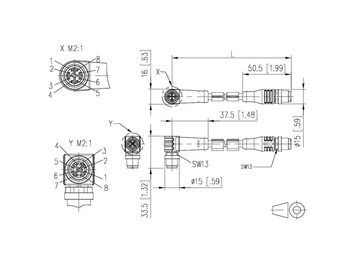 METZ CONNECT Câble Ethernet industriel M12 droit-coudé, codage X, 2 m