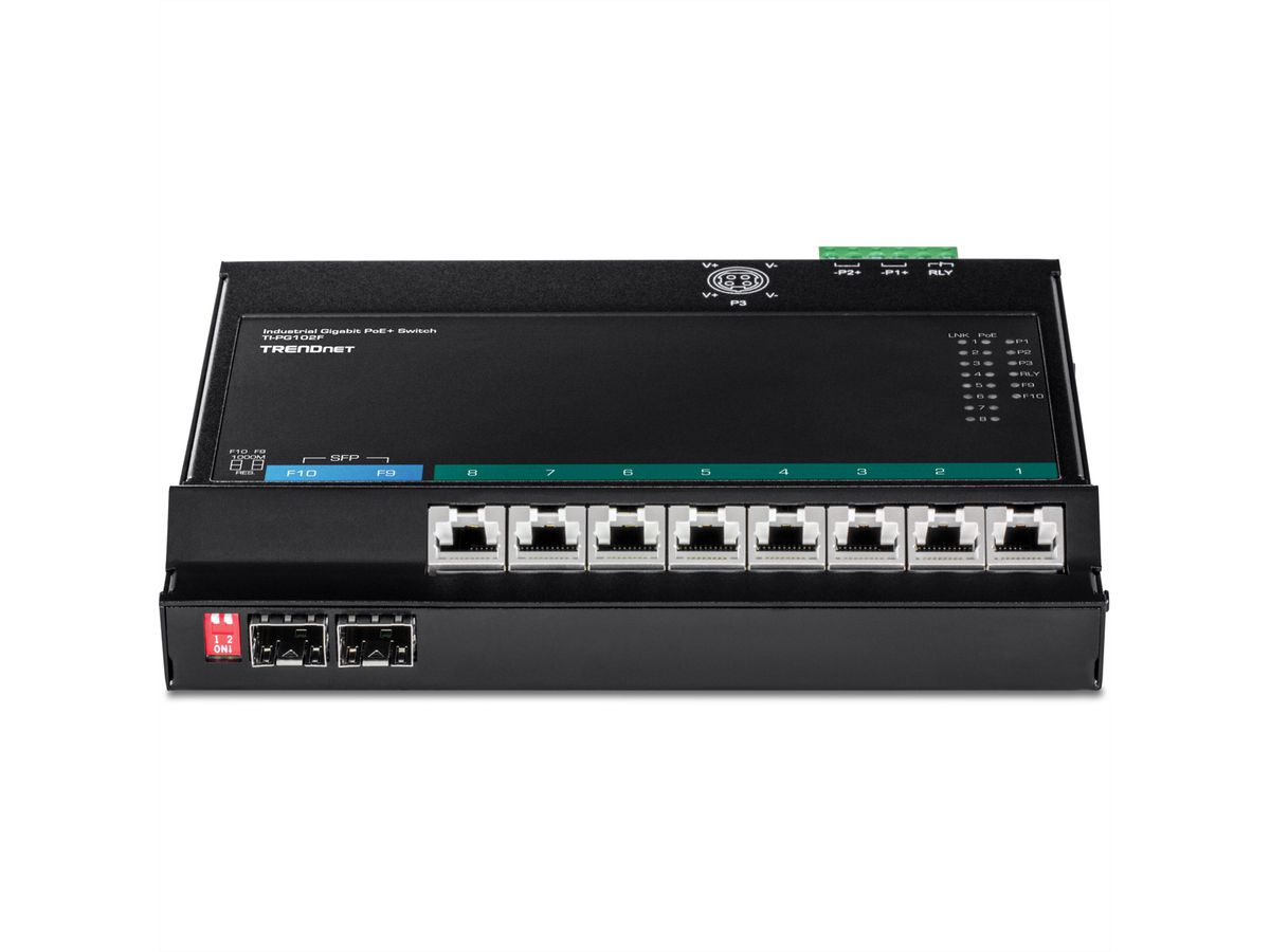 TRENDnet TI-PG102F Switch industriel PoE+ Gigabit à 10 ports avec accès frontal et fixation murale