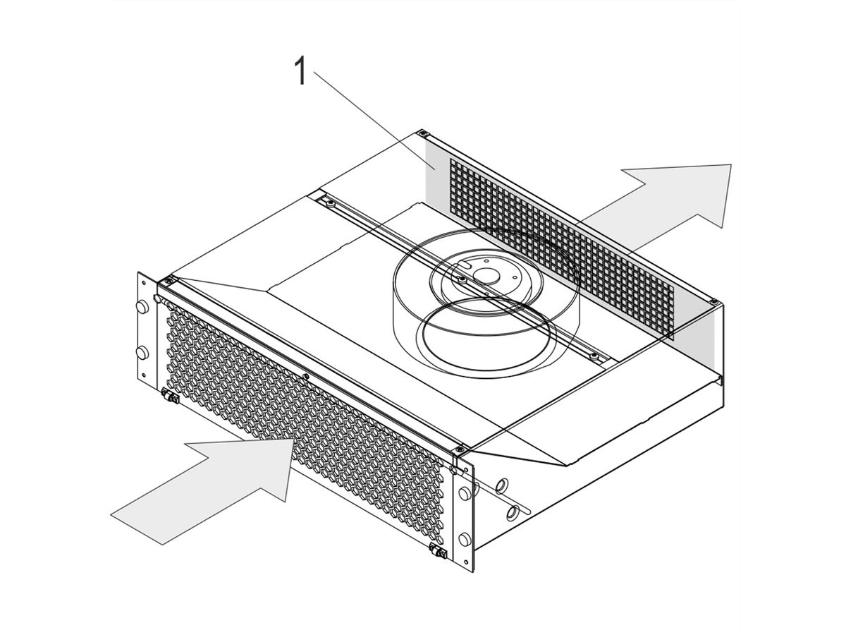 Plaque déflectrice d'air SCHROFF pour ventilateur de poussée 19", 3 U, raccord de tuyau arrière supérieur