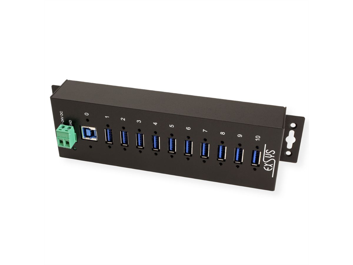 EXSYS EX-1110HMVS Hub à 10 ports USB 3.2,Gen1 protection de surtension et boîtier métal