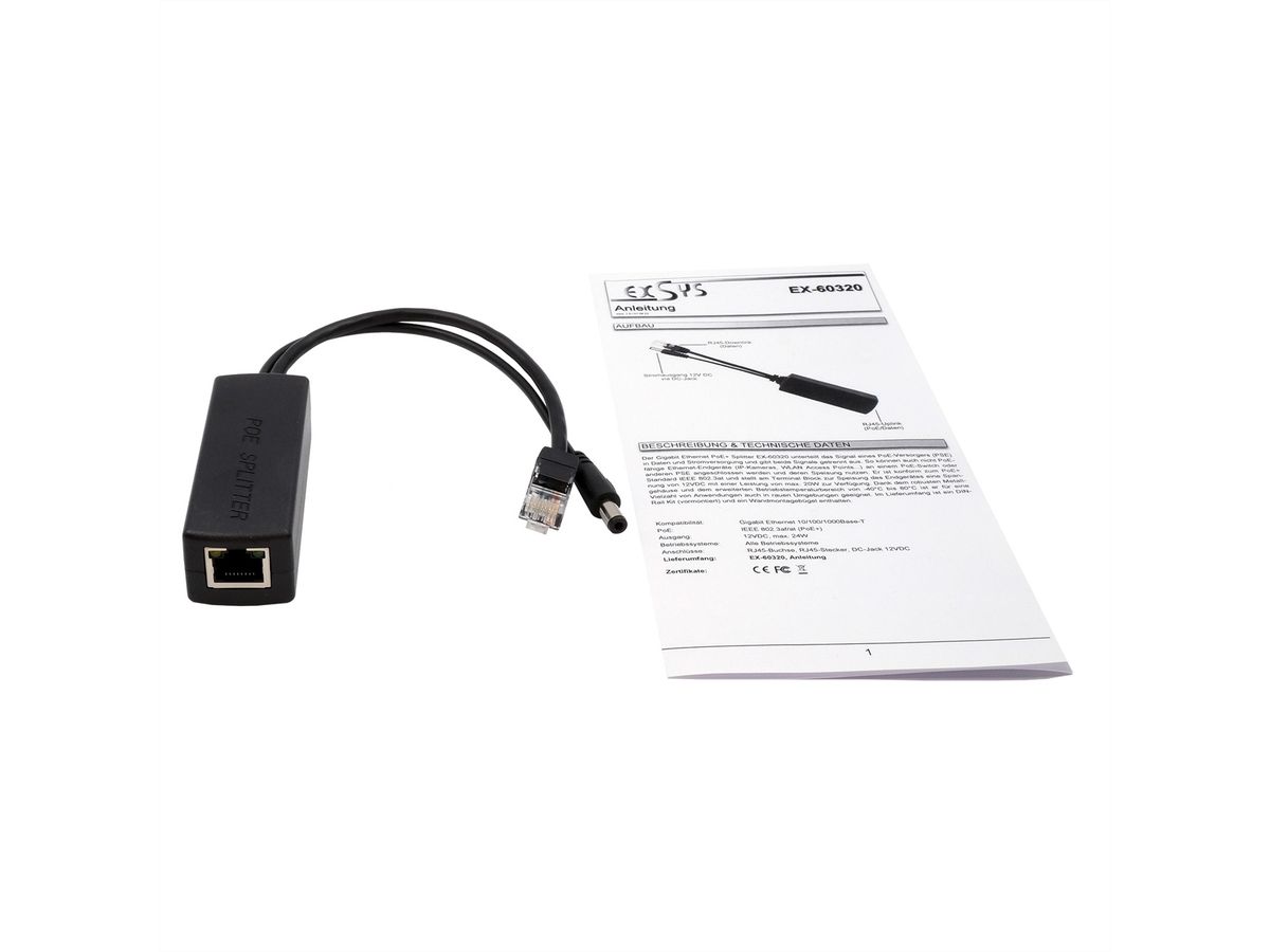 EXSYS EX-60320 Splitter PoE+ 10/100Mbps 802.3at