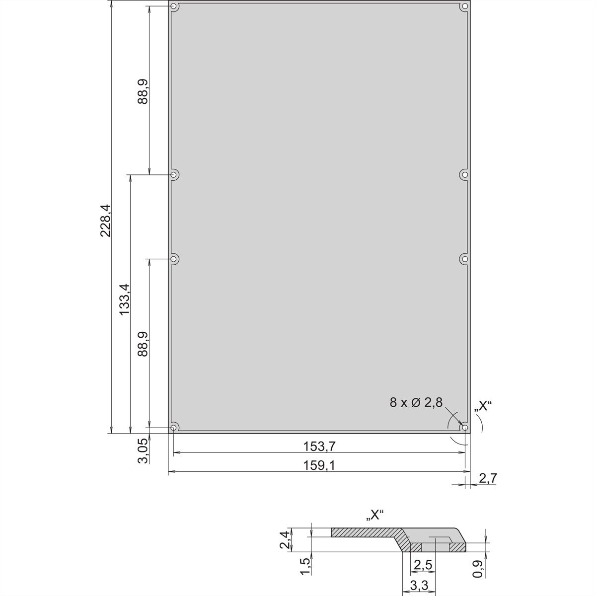 Couvercle latéral à souder pour circuits imprimés SCHROFF, 6 U, 233.35 mm x 160 mm, 55°C