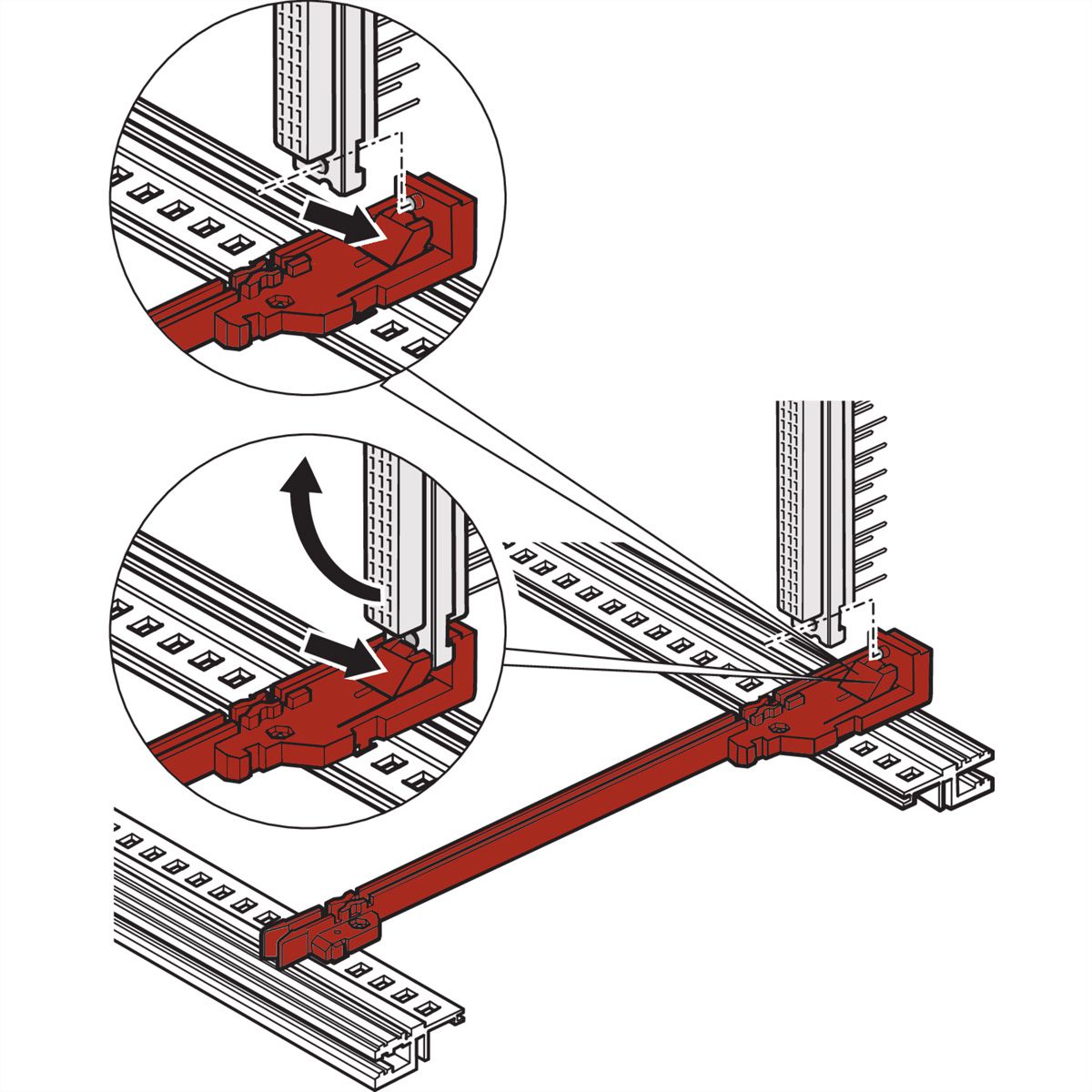 Guide-cartes SCHROFF type standard, avec fixation par connecteur DIN, plastique, 160 mm, largeur de rainure 2 mm, rouge, 1 paire