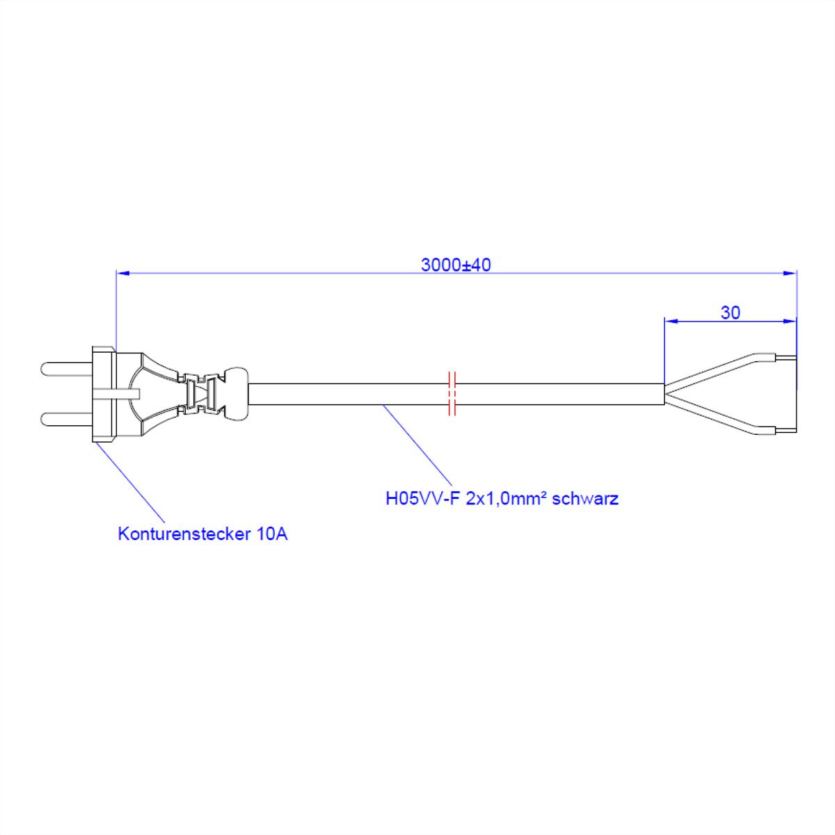 BACHMANN Câble avec connecteur 2x1,0 3m, H05VV-F noir Connecteur/fils ouverts
