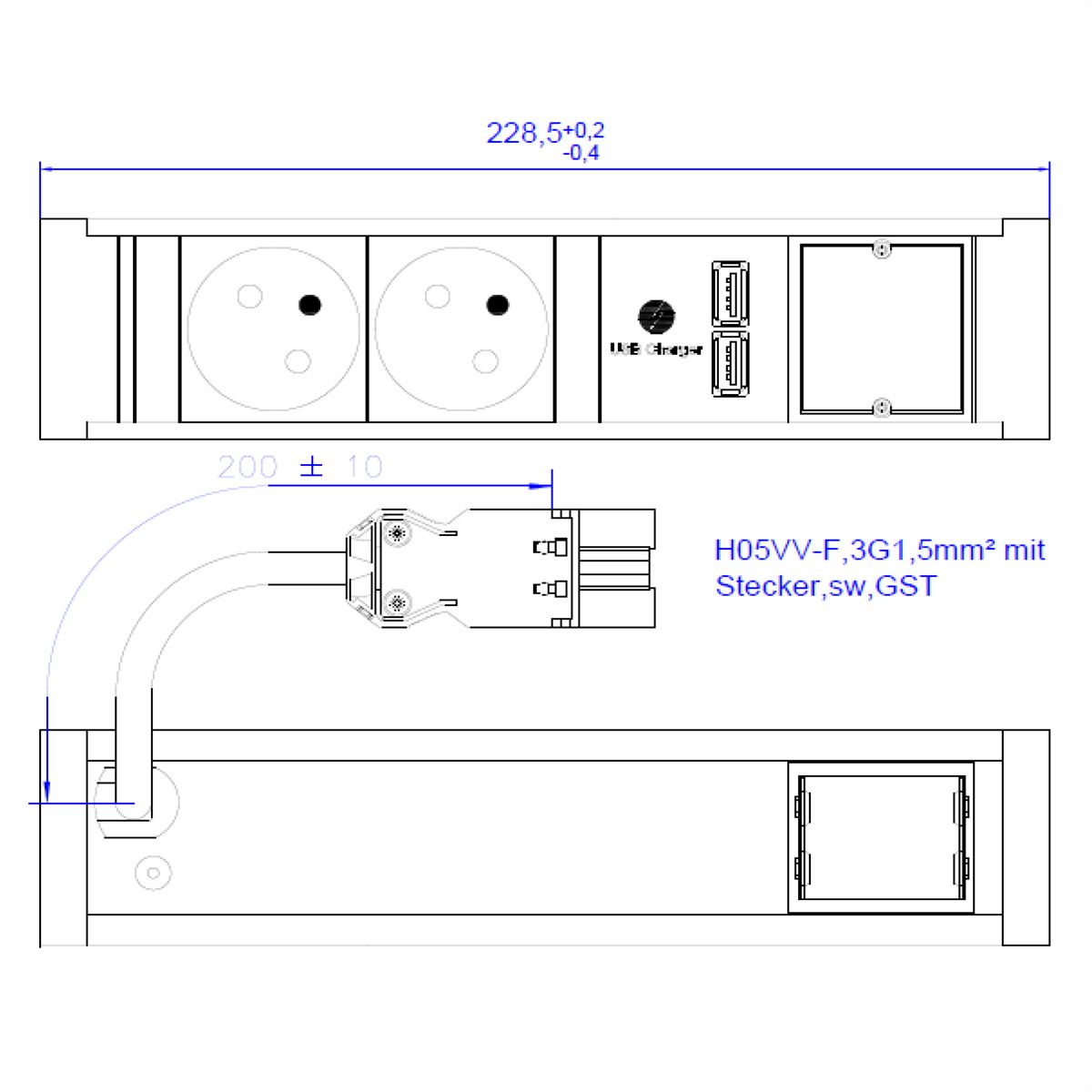 BACHMANN VENID 2xUTE 1xUSB Charger 1xCM 0,2m GST18