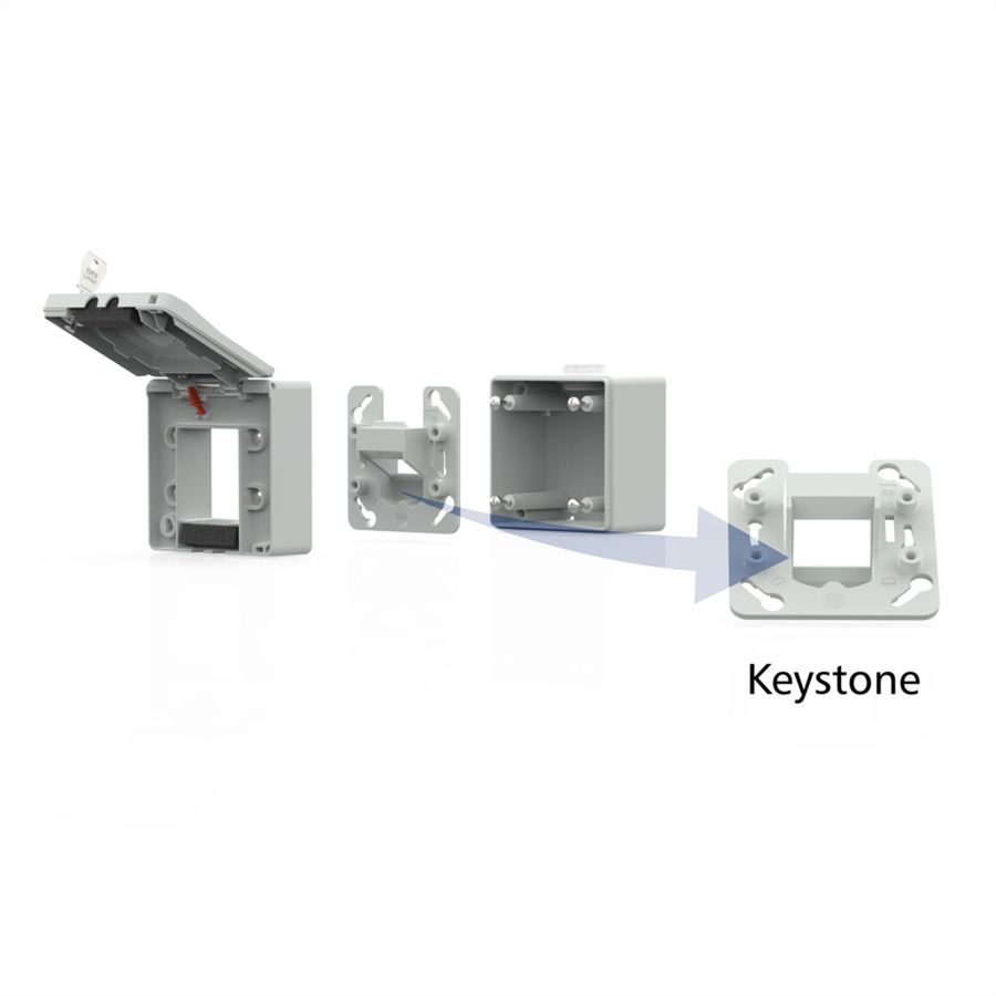 METZ CONNECT Boîtier apparent pour module IP44 , Couvercle rabattable + serrure, 2 ports non équipés , gris