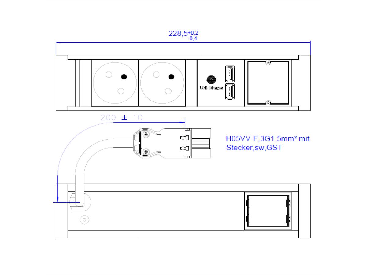 BACHMANN VENID 2xUTE 1xUSB Charger 1xCM 0,2m GST18