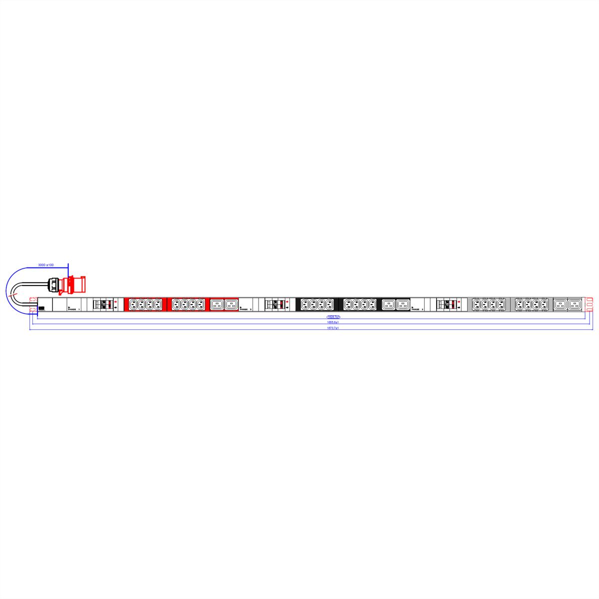 BACHMANN IT PDU ALU 1U 24x C13 6x C19 2LS CEE 3x32A rouge