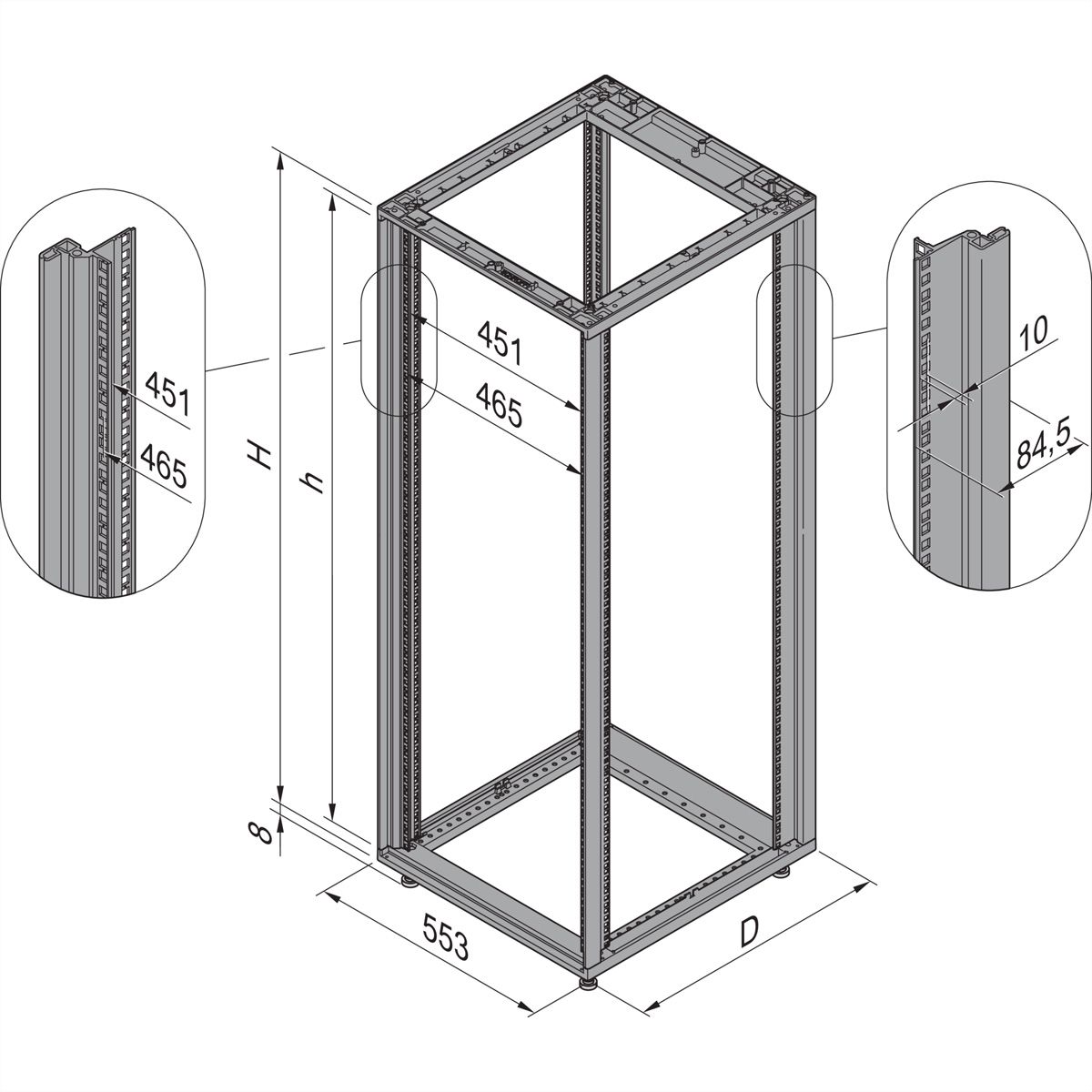 Cadre d'armoire Novastar SCHROFF, Slim-Line, 25 U 553W 1000D