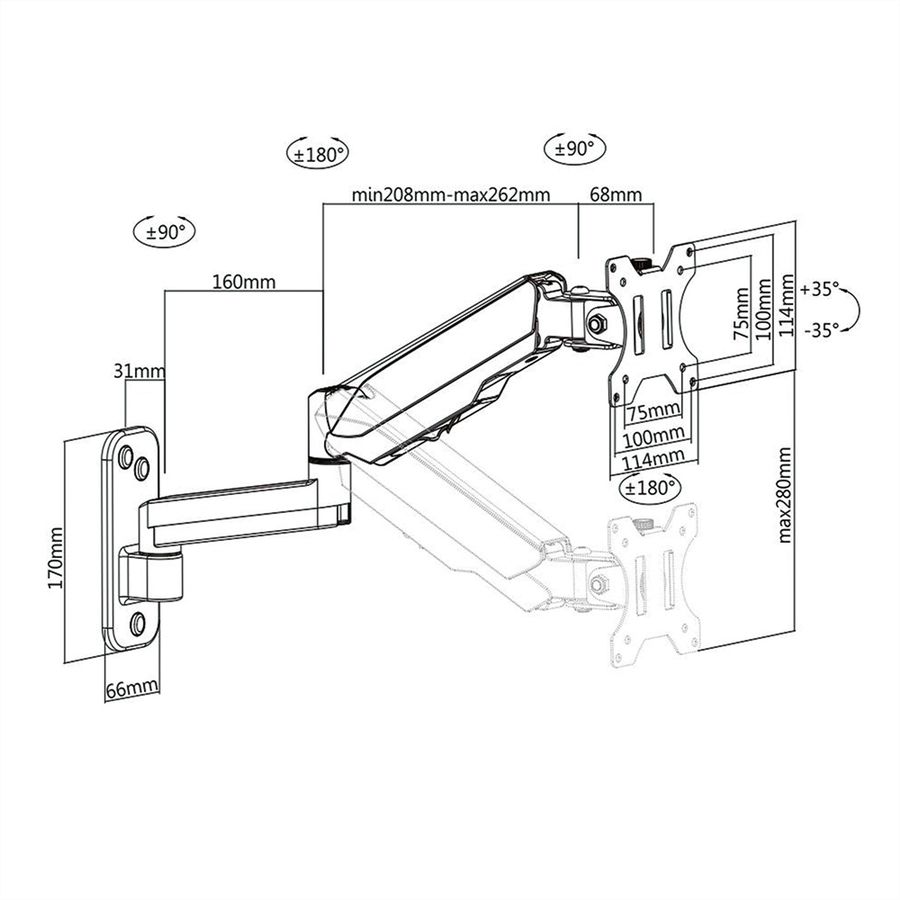 VALUE Support LCD, montage mural, 5 articulations, noir