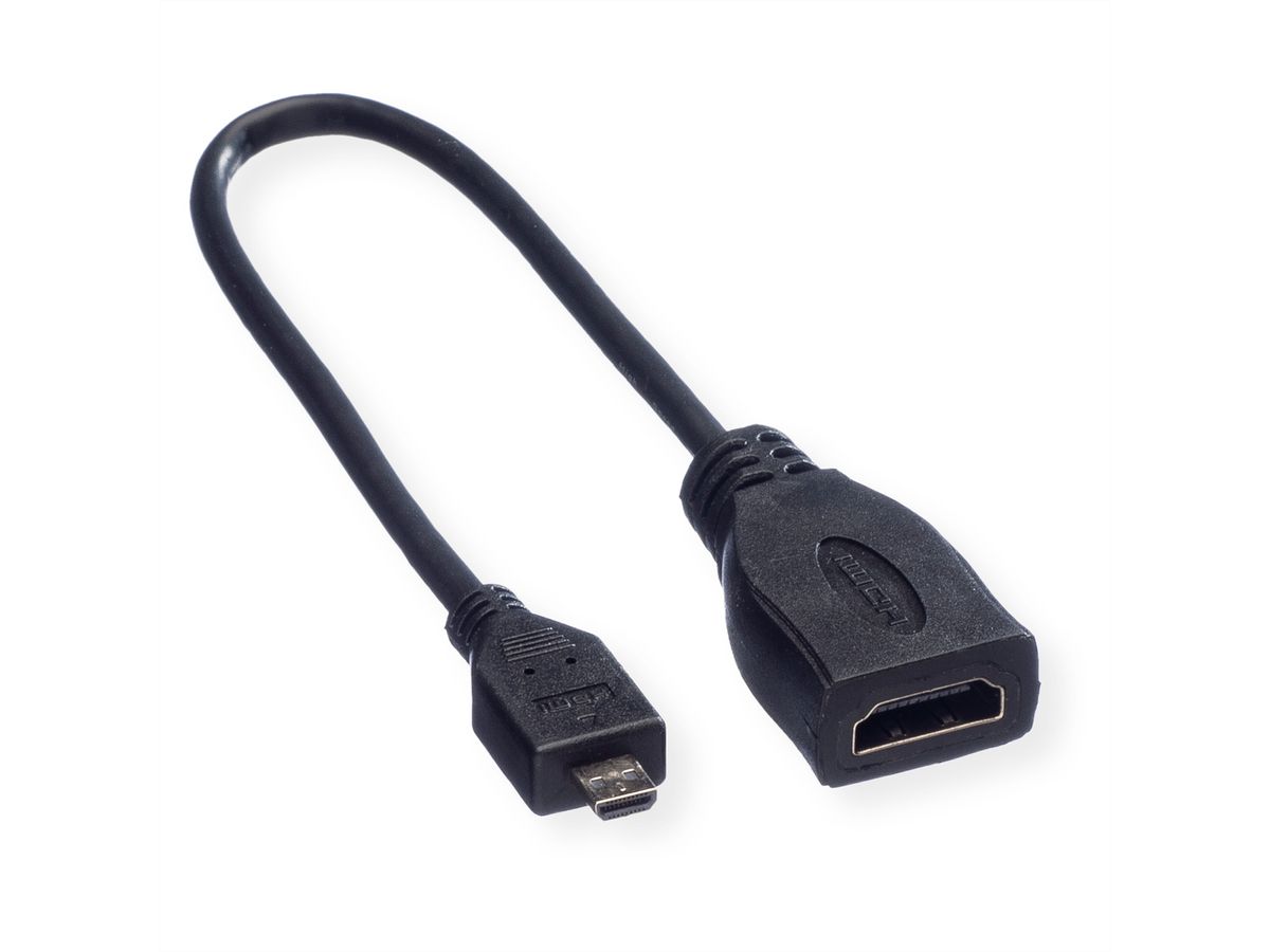 ROLINE Câble HDMI High Speed avec Ethernet, HDMI F - Micro HDMI M, 0,22 m